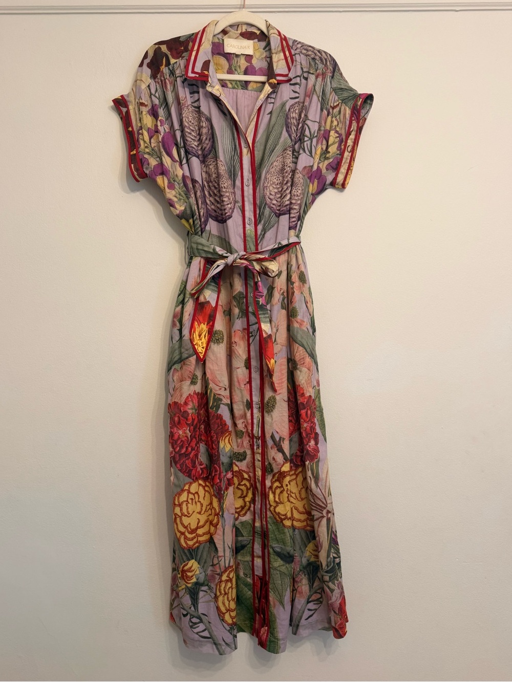 Carolina K Colorful Floral Button-Front Maxi Dress with Belt XS-M